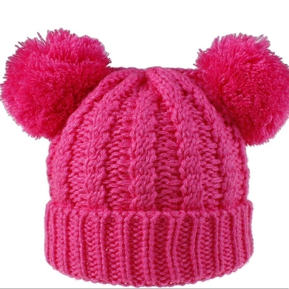 HOT pink Pom ball toddler winter hat